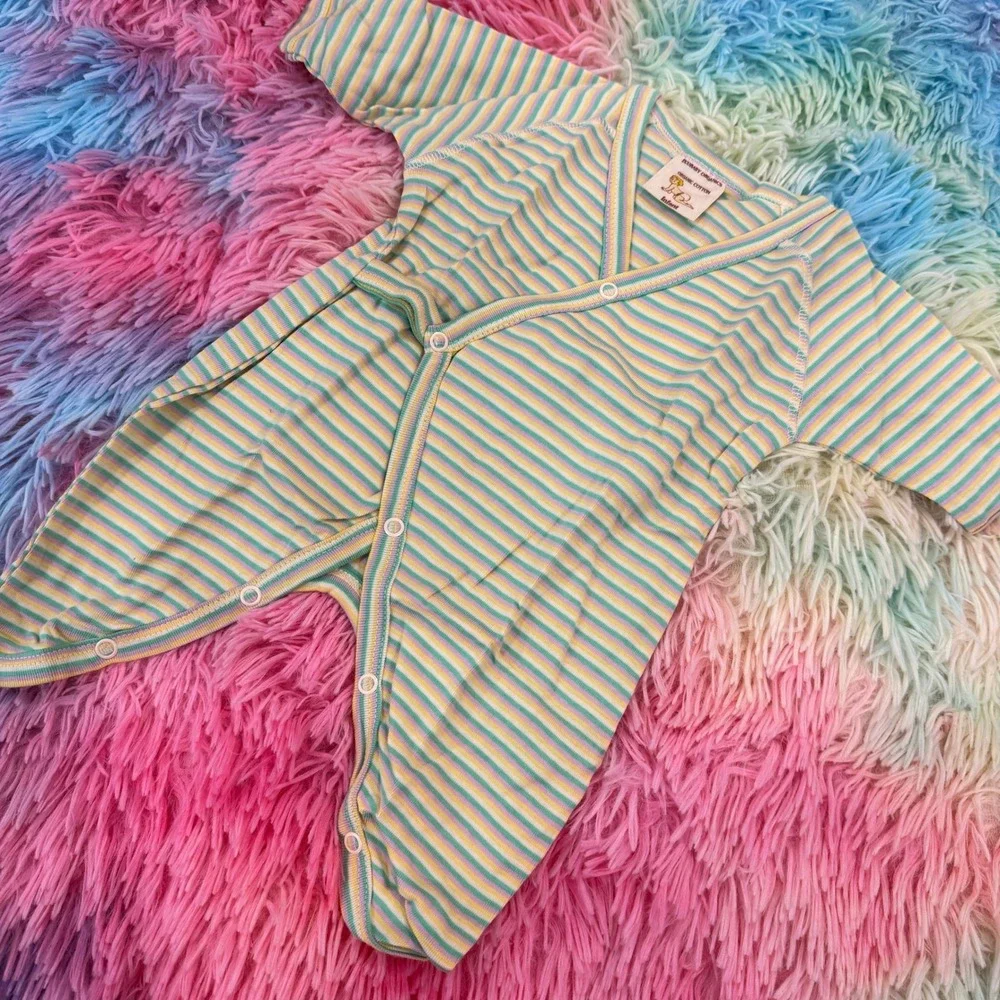 Ecobaby Organics Snap Kimono Infant Size 0-6M Multi Stripe Organic Cotton Romper